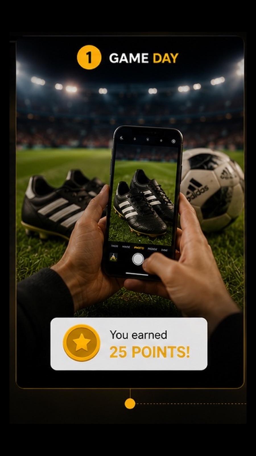 Snap & Earn Game Day moment — sportswear rewarded before a football match