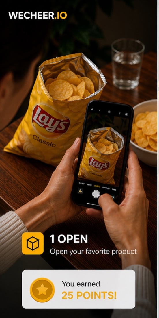 Snap & Earn step 1 — a consumer opens their product to start a rewarded moment